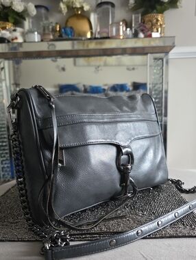 Rebecca Minkoff Black Leather Messenger Bag with Gunmetal Hardware
